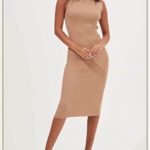 Astr Ribbed Knit Midi Dress - Tan
